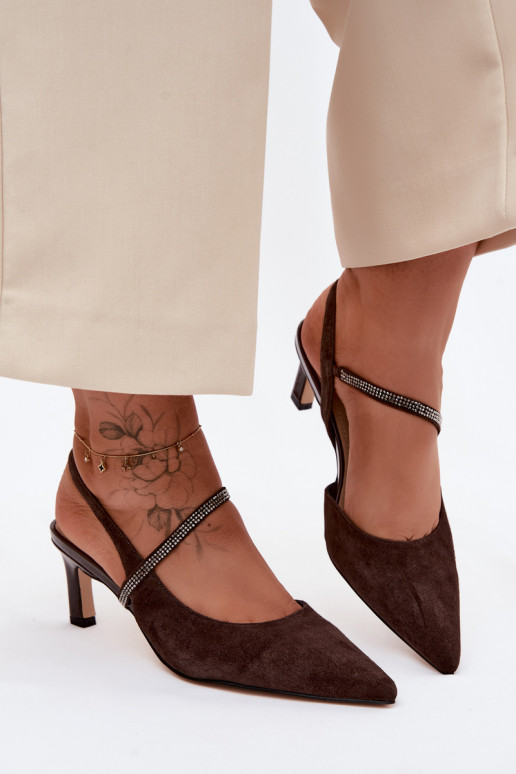 Peau Talons hauts élégants en daim Ze Zdobionym Bandesem D&A CR61-3048 CzekoladoÀe