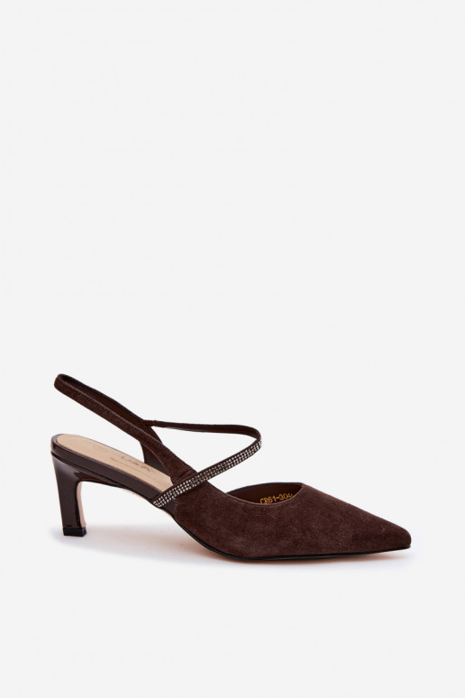 Schokoladenfarbene elegante Wildlederschuhe mit dekorativen Riemen D&A