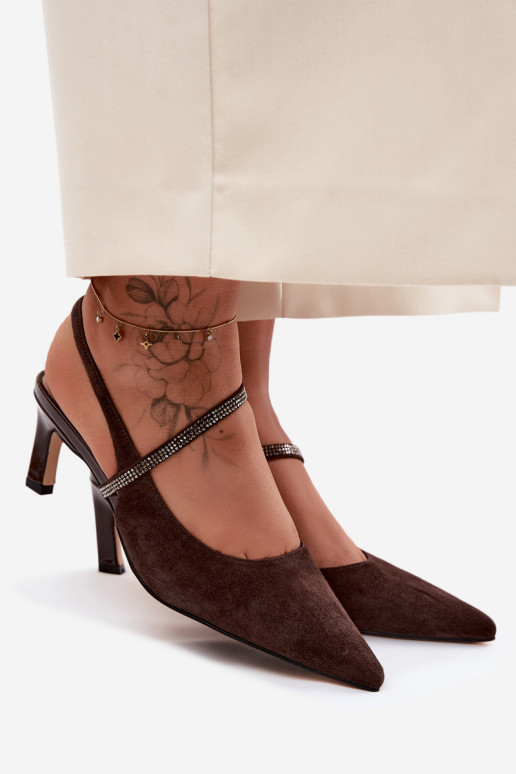 Peau Talons hauts élégants en daim Ze Zdobionym Bandesem D&A CR61-3048 CzekoladoÀe