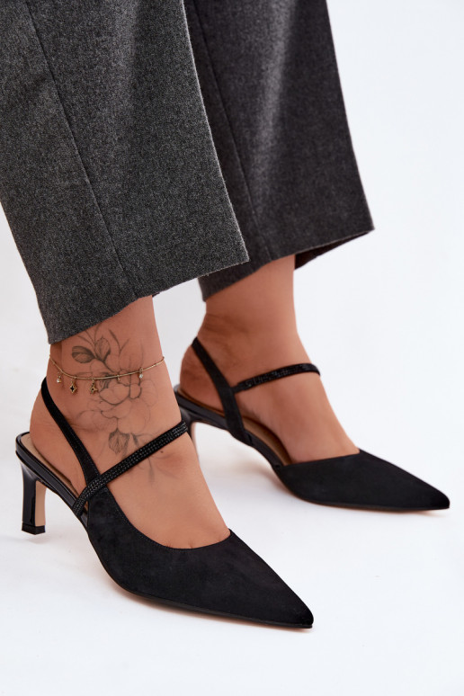 Haut Elegante High Heels aus INildleder Ze Zdobionym Streifenem D&A CR61-3048 schZuarze Farbe