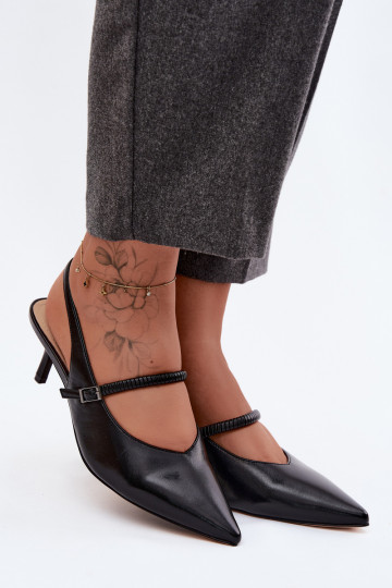 Peau Chaussures Sandales à talons hauts avec des sangles D&A CR61-3046 couleur noire 2