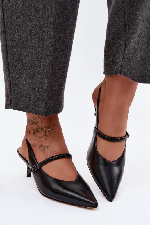 Peau Chaussures Sandales à talons hauts avec des sangles D&A CR61-3046 couleur noire