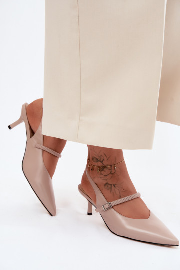 Haut Schuhe Sandalen mit hohen Absätzen mit Riemen D&A CR61-3046 Beige 2