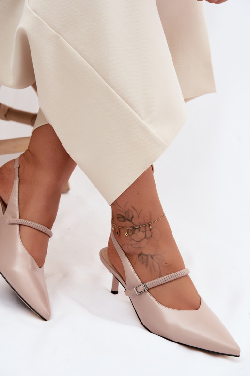 Peau Chaussures Sandales à talons hauts avec des sangles D&A CR61-3046 beige