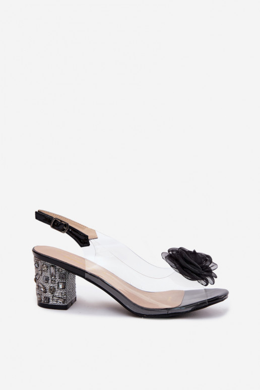 Zwarte doorzichtige sandalen met hakken en fonkelende studs D&A