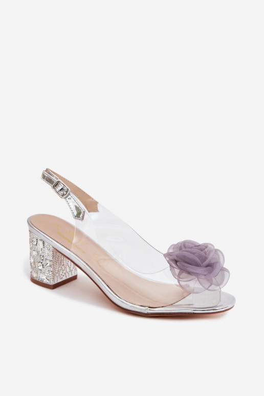 Zilveren doorzichtige sandalen met hakken en fonkelende studs D&A