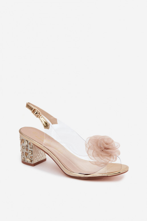 Gouden doorzichtige sandalen met hakken en fonkelende studs D&A
