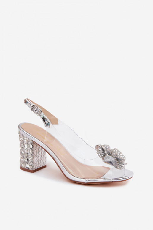 Transparente Sandalen mit Absatz und funkelnden Steinen D&A MR61-9013 silber