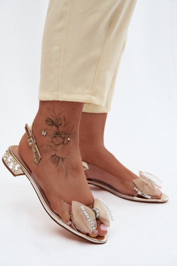 Durchschauen Sandalen mit leuchtenden Augen I SiateczkoZuą Bogen D&A MR61-9004 goldene Farbe