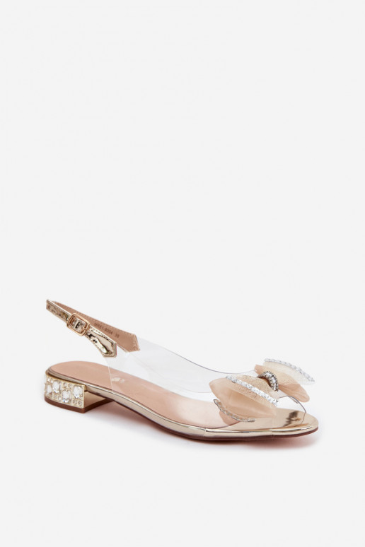 Transparante sandalen met sprankelende steentjes en netten strik D&A MR61-9004 goud