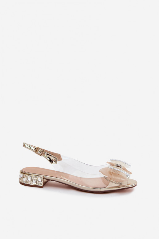 Transparente Sandalen mit funkelnden Steinen und Netzschleife D&A MR61-9004 gold
