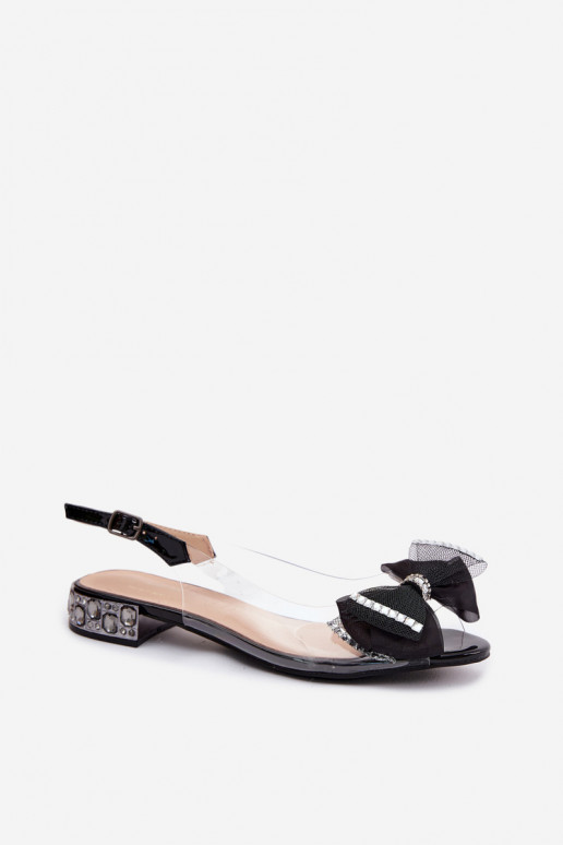 Transparante sandalen met sprankelende steentjes en netten strik D&A MR61-9004 zwart