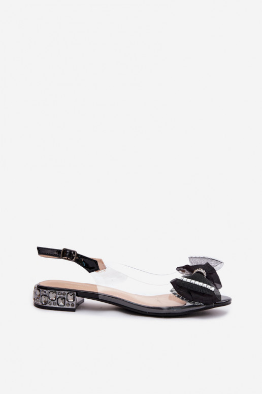 Transparante sandalen met sprankelende steentjes en netten strik D&A MR61-9004 zwart
