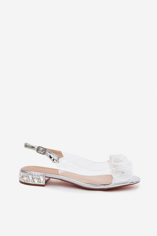 Sandales transparentes pour femmes avec gemmes brillantes D&A MR61-9002 argent