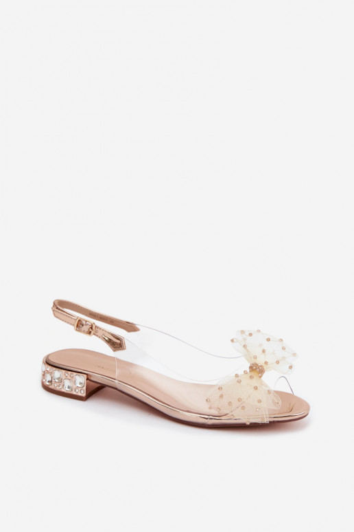 Dames transparante sandalen met strikken D&A MR61-9001 roségoud