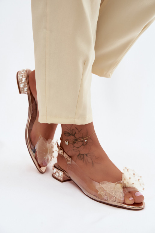 Sandales transparentes pour femmes avec nœuds D&A MR61-9001 or rose