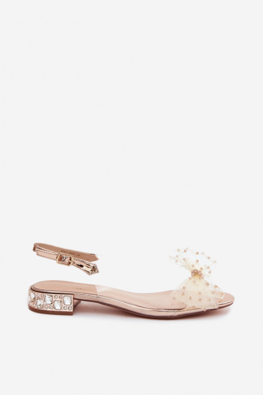 Dames transparante sandalen met strikken D&A MR61-9001 roségoud