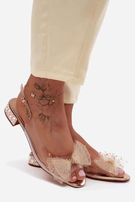 Dames transparante sandalen met strikken D&A MR61-9001 roségoud