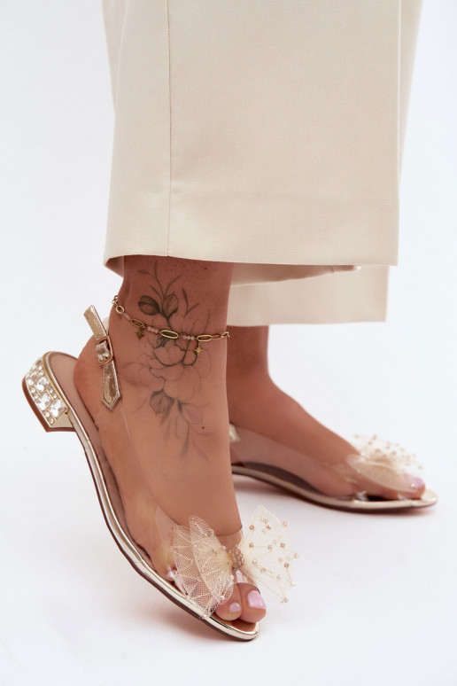 Sandales pour femmes Voir à travers avec des rubans D&A MR61-9001 couleur dorée