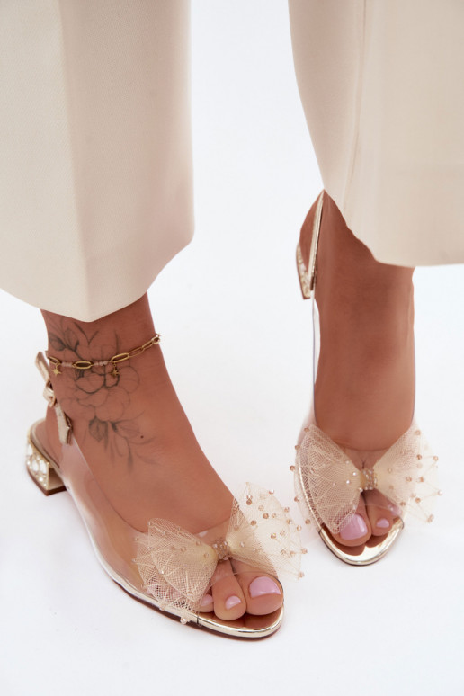 Dames transparante sandalen met strikken D&A MR61-9001 goud