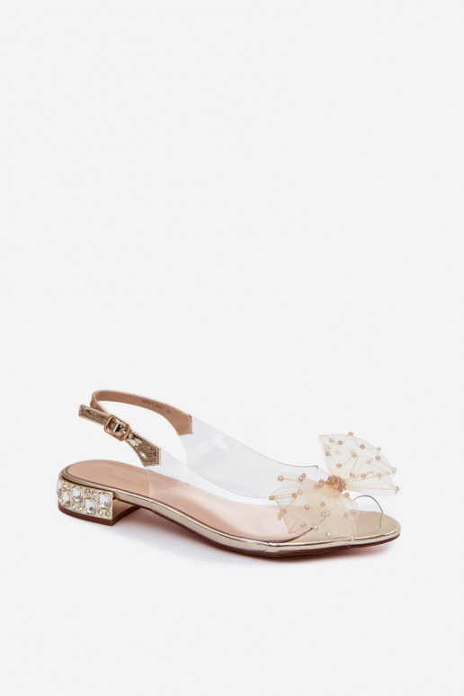 Dames transparante sandalen met strikken D&A MR61-9001 goud