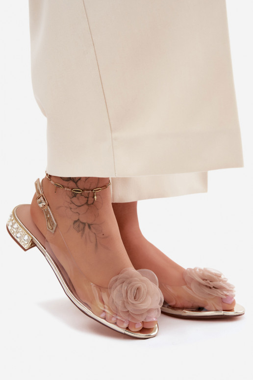 Dames transparante sandalen met rozen D&A MR61-9003 goud