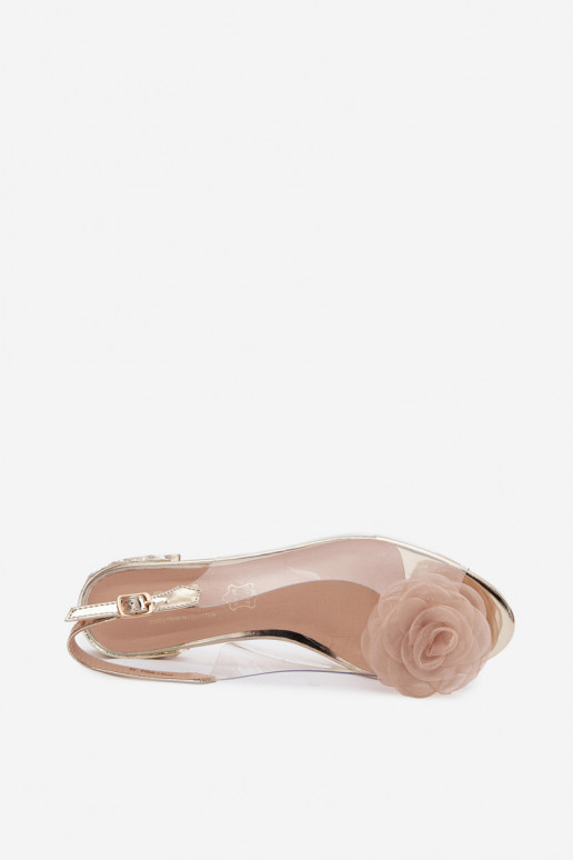 Dames transparante sandalen met rozen D&A MR61-9003 goud