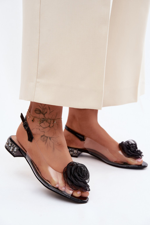 Damen transparente Sandalen mit Rosen D&A MR61-9003 schwarz