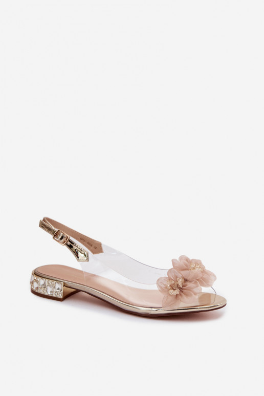 Transparante sandalen met sprankelende steentjes en netten lillemotieven D&A MR61-9006 goud