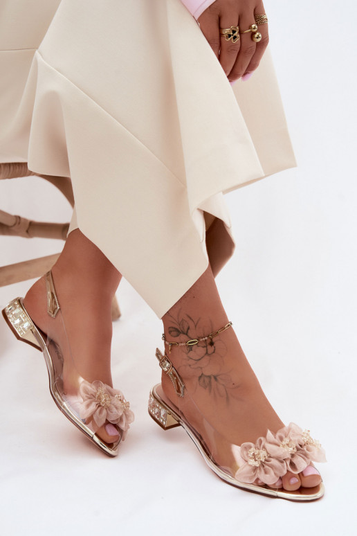 Transparante sandalen met sprankelende steentjes en netten lillemotieven D&A MR61-9006 goud