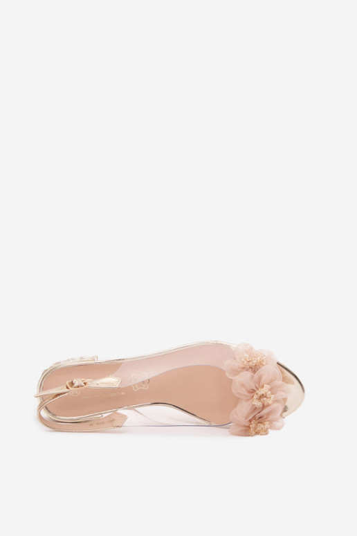 Transparante sandalen met sprankelende steentjes en netten lillemotieven D&A MR61-9006 goud