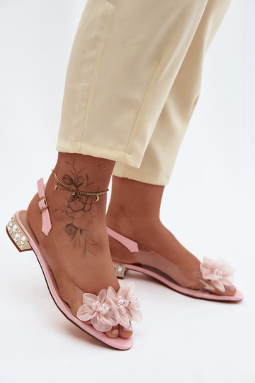 Transparante sandalen met sprankelende steentjes en netten lillemotieven D&A MR61-9006 roze