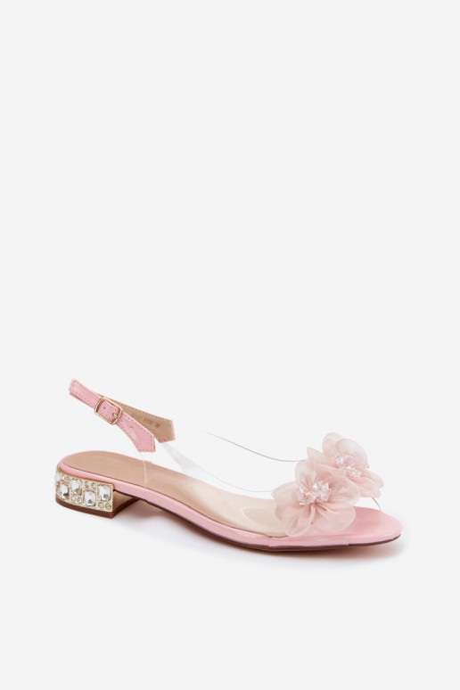 Transparente Sandalen mit funkelnden Steinen und Netzblumenmotiven D&A MR61-9006 rosa