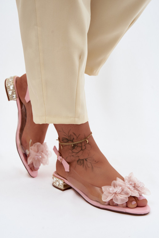 Transparente Sandalen mit funkelnden Steinen und Netzblumenmotiven D&A MR61-9006 rosa
