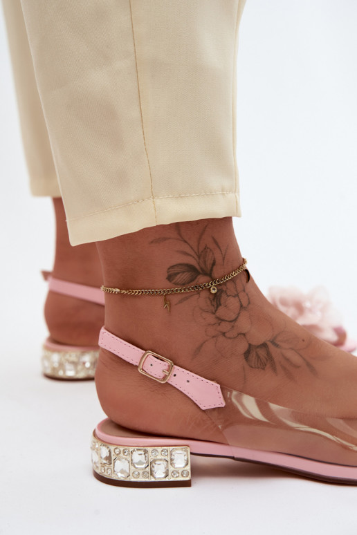 Sandales transparentes avec gemmes brillantes et motifs floraux en filet D&A MR61-9006 rose