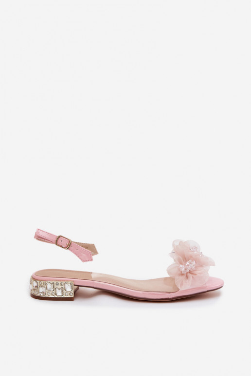 Transparente Sandalen mit funkelnden Steinen und Netzblumenmotiven D&A MR61-9006 rosa