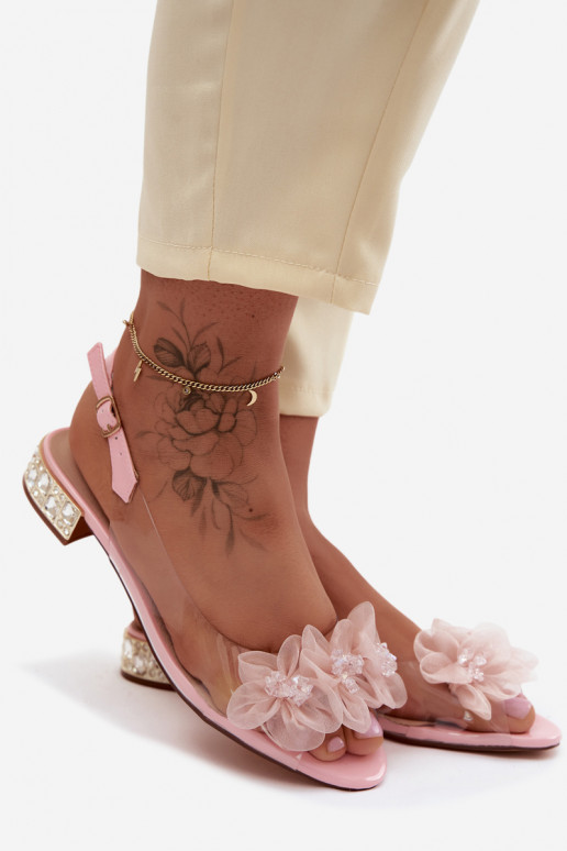 Sandales transparentes avec gemmes brillantes et motifs floraux en filet D&A MR61-9006 rose