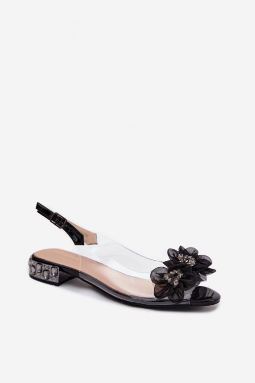 Sandales transparentes avec gemmes brillantes et motifs floraux en filet D&A MR61-9006 noir