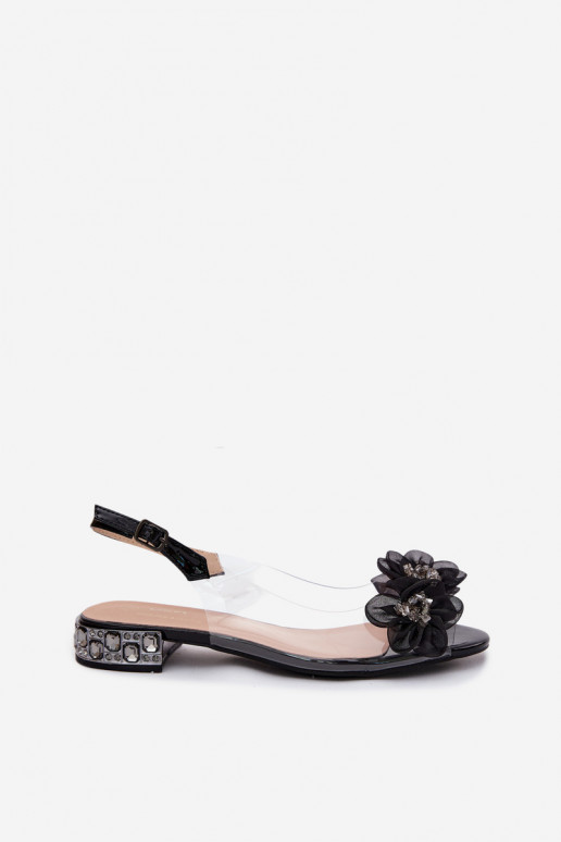 Sandales transparentes avec gemmes brillantes et motifs floraux en filet D&A MR61-9006 noir