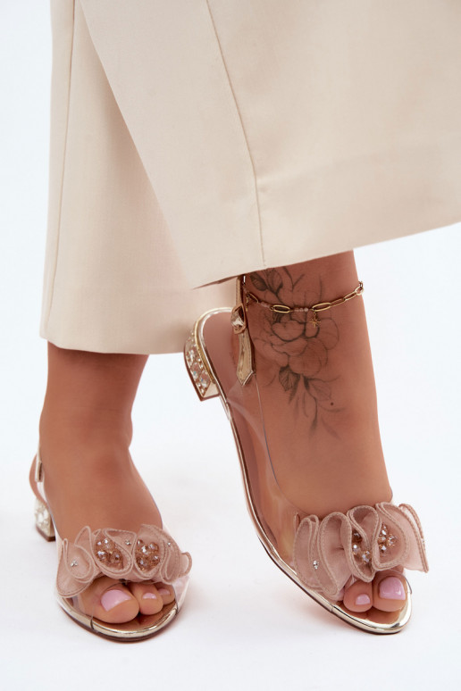 Damen transparente Sandalen mit funkelnden Steinen D&A MR61-9002 gold