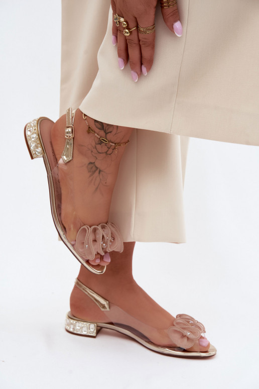 Sandales pour femmes Voir à travers aux yeux brillants D&A MR61-9002 couleur dorée