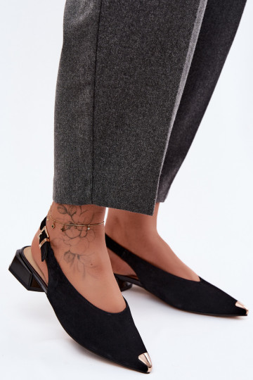 Peau Sandales femme en daim Sur un talon bas D&A CR61-3050 couleur noire