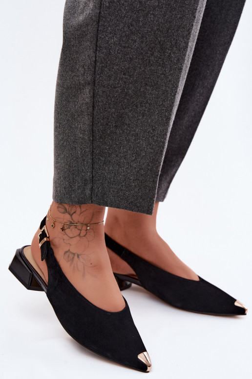 Haut INildledersandalen für Damen Auf niedrigem Absatz D&A CR61-3050 schZuarze Farbe