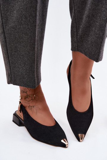 Sandales en daim pour femmes à talons bas D&A CR61-3050 noir 2