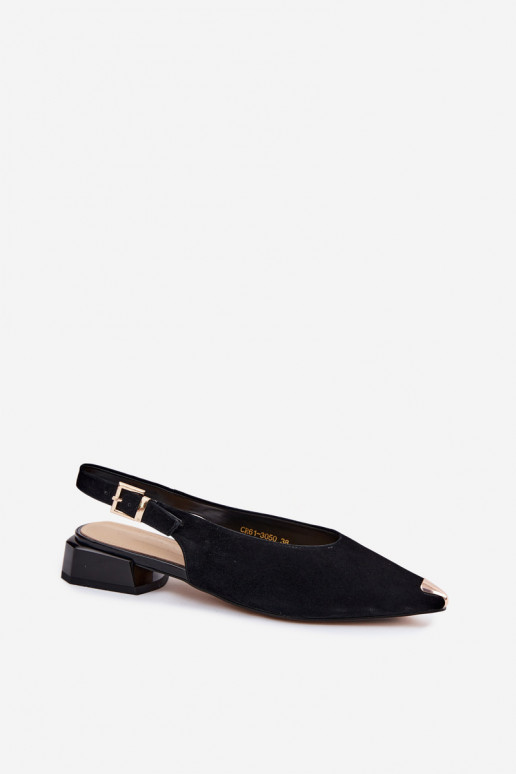 Peau Sandales femme en daim Sur un talon bas D&A CR61-3050 couleur noire