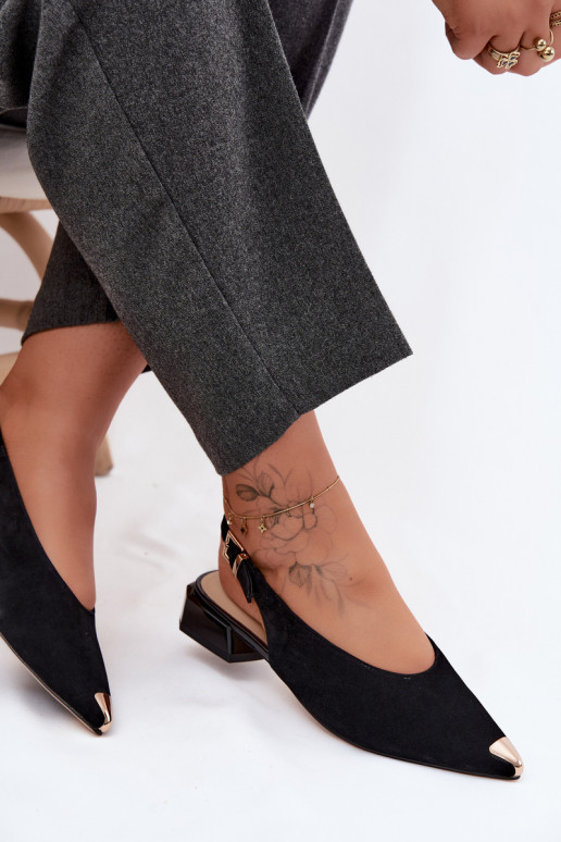 Haut INildledersandalen für Damen Auf niedrigem Absatz D&A CR61-3050 schZuarze Farbe