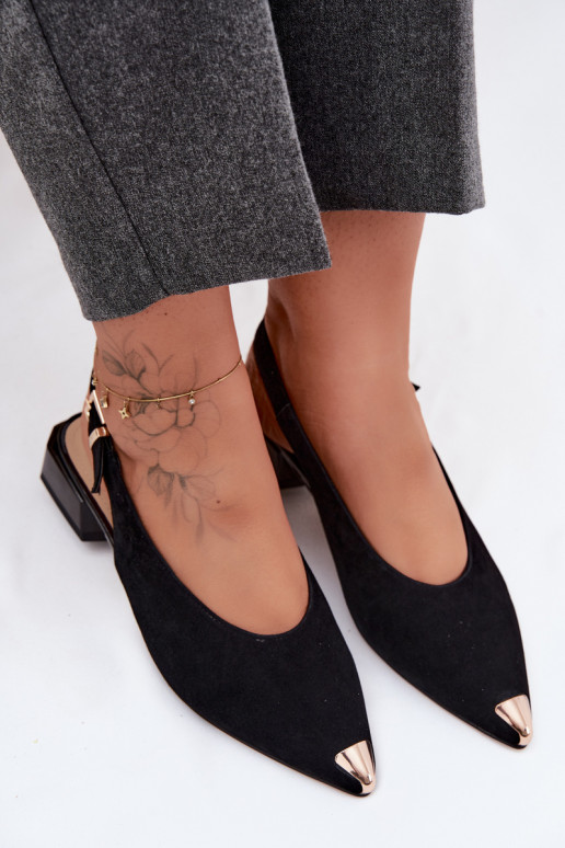 Peau Sandales femme en daim Sur un talon bas D&A CR61-3050 couleur noire