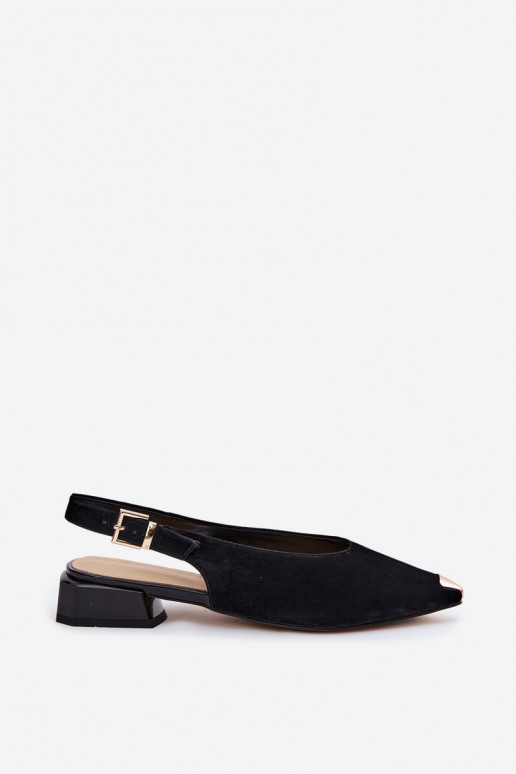 Damen Wildleder-Sandalen auf niedrigem Absatz D&A CR61-3050 schwarz