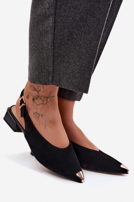Dames suède sandalen op lage hakken D&A CR61-3050 zwart