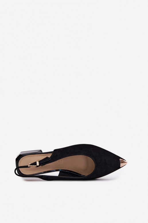 Peau Sandales femme en daim Sur un talon bas D&A CR61-3050 couleur noire